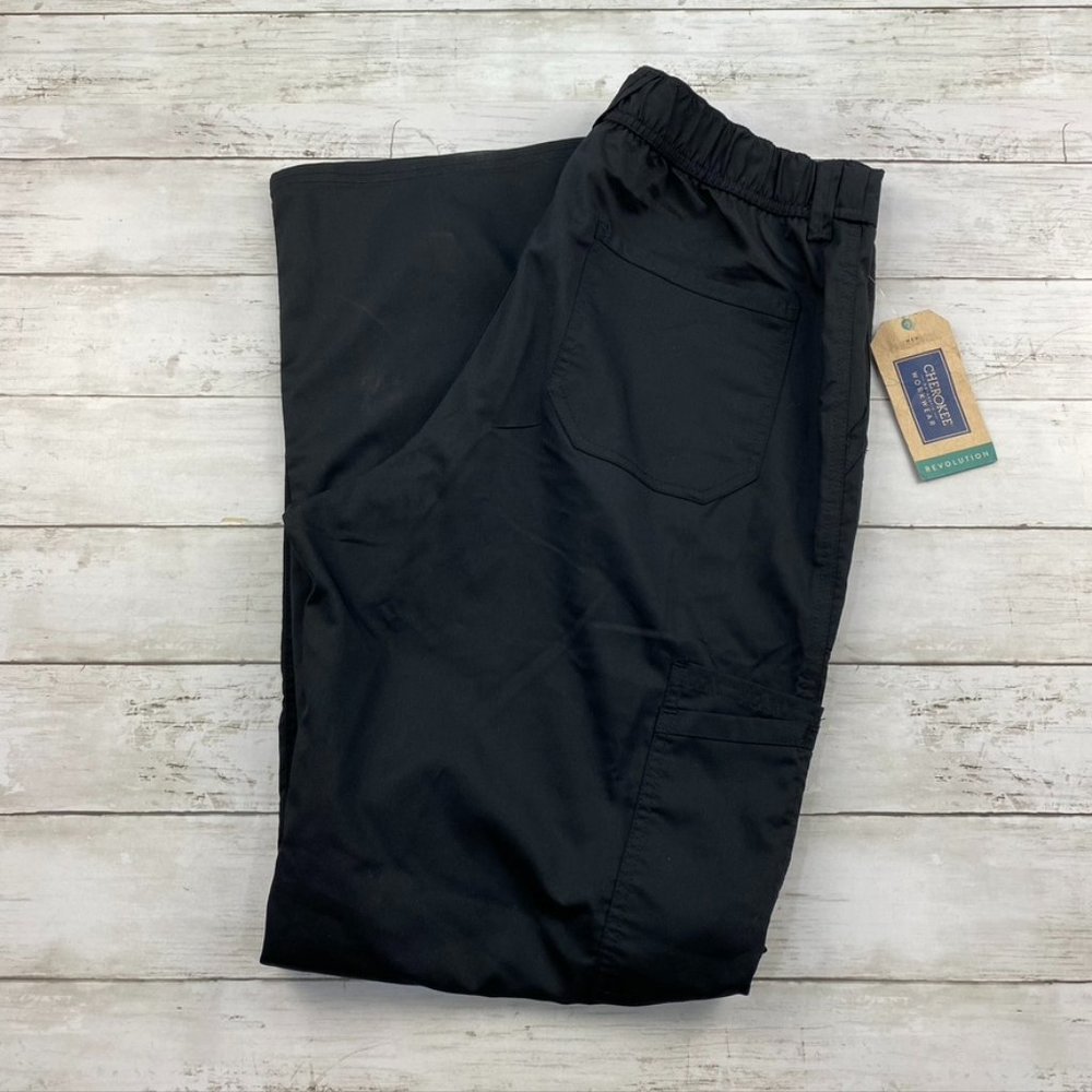Cherokee Workwear Scrub Pants Mens Medium Black Elastic Waist Cargo Pockets NWT